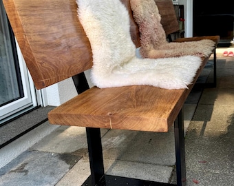 Sitzbank Woodhood, aus Massivholz Eiche und einem stabilen Stahlgestell, Holzbank mit oder ohne Lehne, geölt für Innen und Außen
