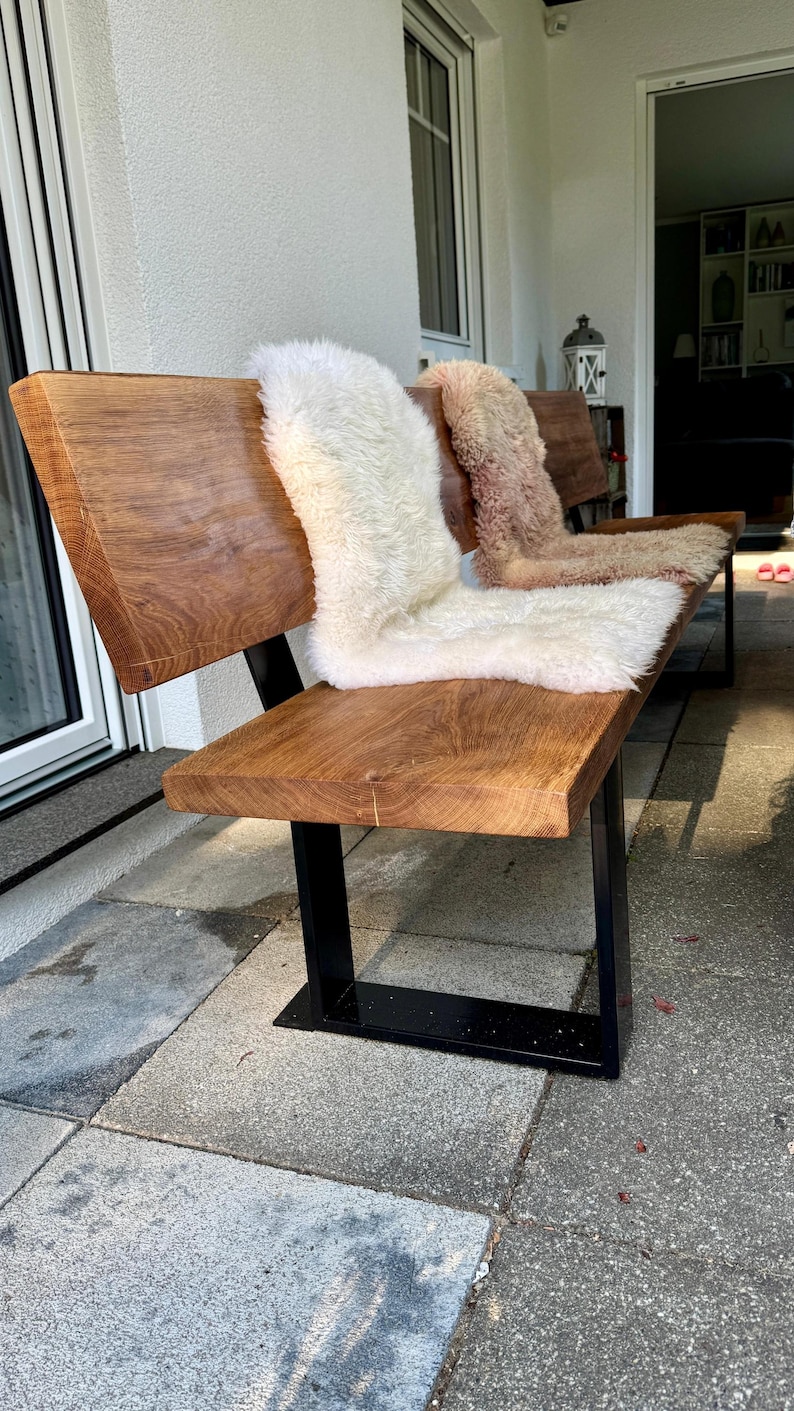 Sitzbank Woodhood, aus Massivholz Eiche und einem stabilen Stahlgestell, Holzbank mit oder ohne Lehne, geölt für Innen und Außen Bild 1