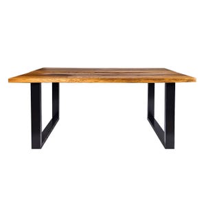 Woodhood matbord / trädgårdsbord, tillverkat av massiv ek och en robust stålram, massivt träbord, oljat, lämpligt för inomhus- och utomhusbruk, träbord bild 3