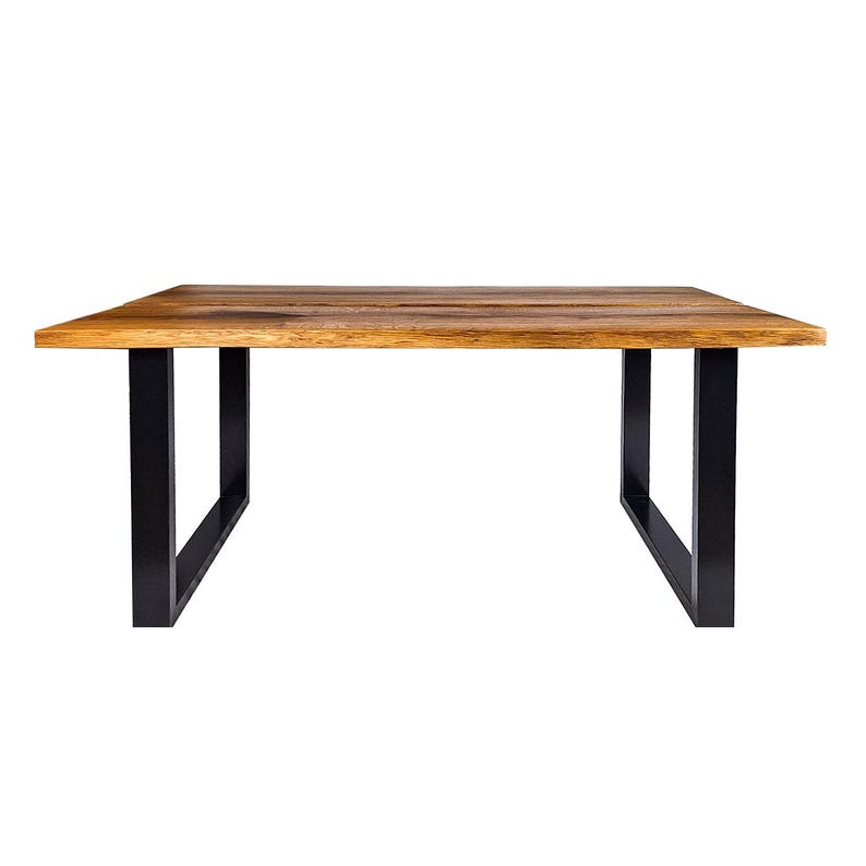 Woodhood matbord / trädgårdsbord, tillverkat av massiv ek och en robust stålram, massivt träbord, oljat, lämpligt för inomhus- och utomhusbruk, träbord bild 3