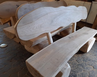 Banc de jardin en chêne naturel, chêne massif, banc en bois massif pour 2-3 personnes