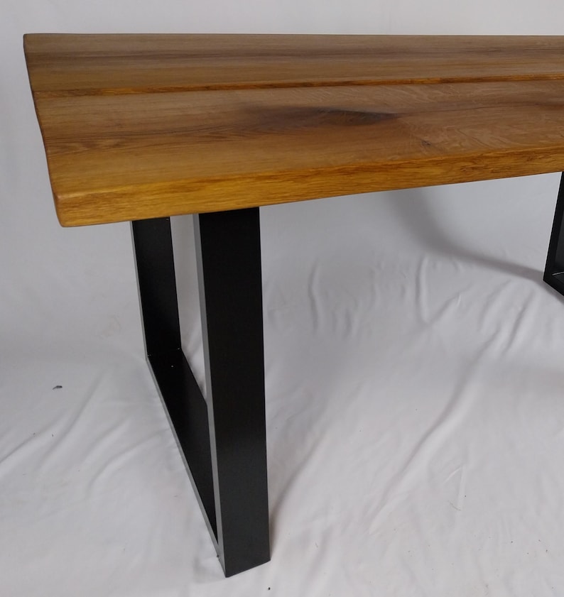 Woodhood matbord / trädgårdsbord, tillverkat av massiv ek och en robust stålram, massivt träbord, oljat, lämpligt för inomhus- och utomhusbruk, träbord bild 10