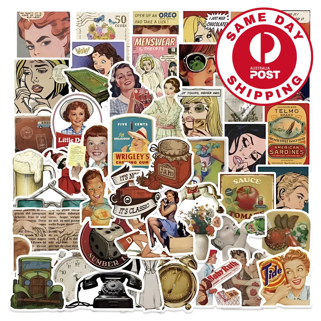 Retro Sticker Pack, Retro Journal Vintage Scrapbook Sticker Set ...