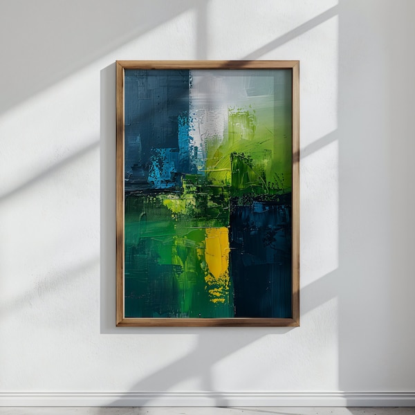 Abstract Rectangle Painting, digital art, living room decor, abstract poster, modern art, graffiti style painting, blue and green color