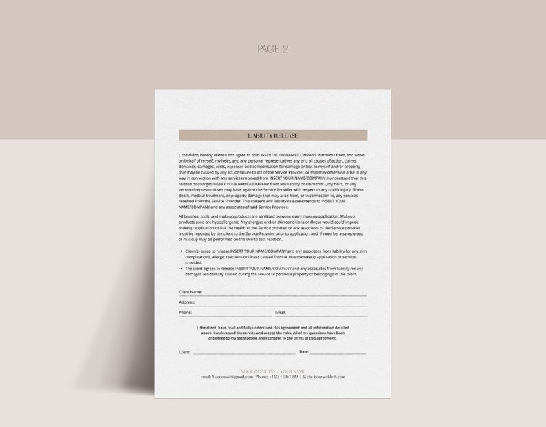 Makeup Artist Client Consent Forms, Editable Photo Release Form, Liability Waiver, MUA Freelance ...