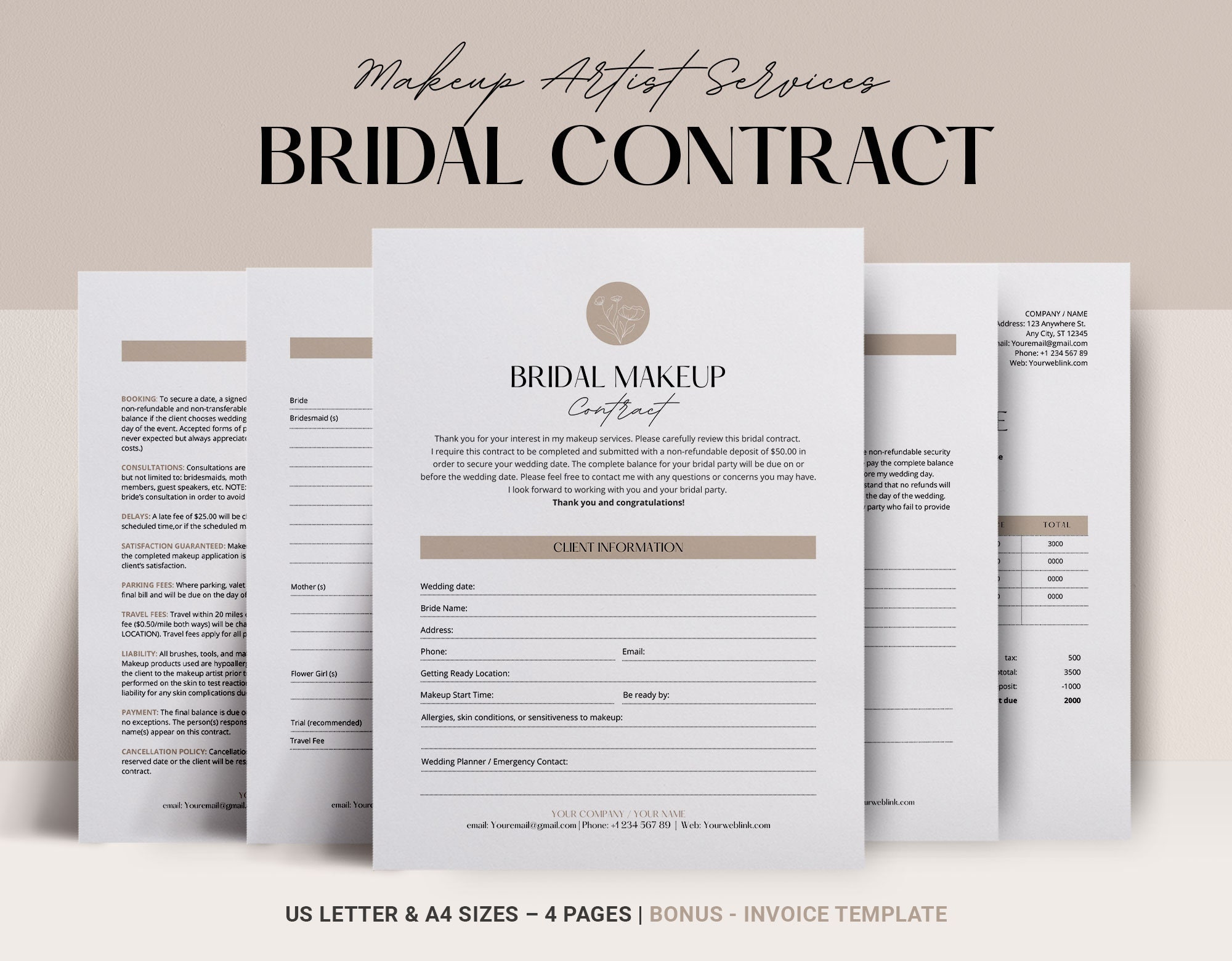 Makeup Artist Contract Template, Makeup Agreement, Bridal MUA Makeup Makeup Artist Contract Template, Makeup Agreement, Bridal MUA Makeup