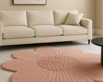 Tapete Petal Charm – Tapete de flores tufadas à mão, redondo e irregular, tapete decorativo em formato de flor rosa para sala de estar e decoração aconchegante para casa