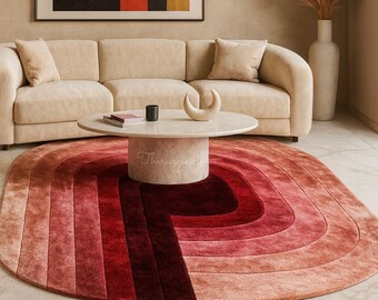 Luxury Silk Gradient Rug, Modern Abstract Red & Pink Area Carpet, Handtufted High-End Designer Rug for Living Room, Bedroom Decor