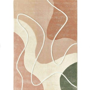Modern Minimalist Hand-Tufted Wool Rug – High Pile with Embossed Abstract Layers in Mustard & Beige – Contemporary Luxury Living Room Carpet