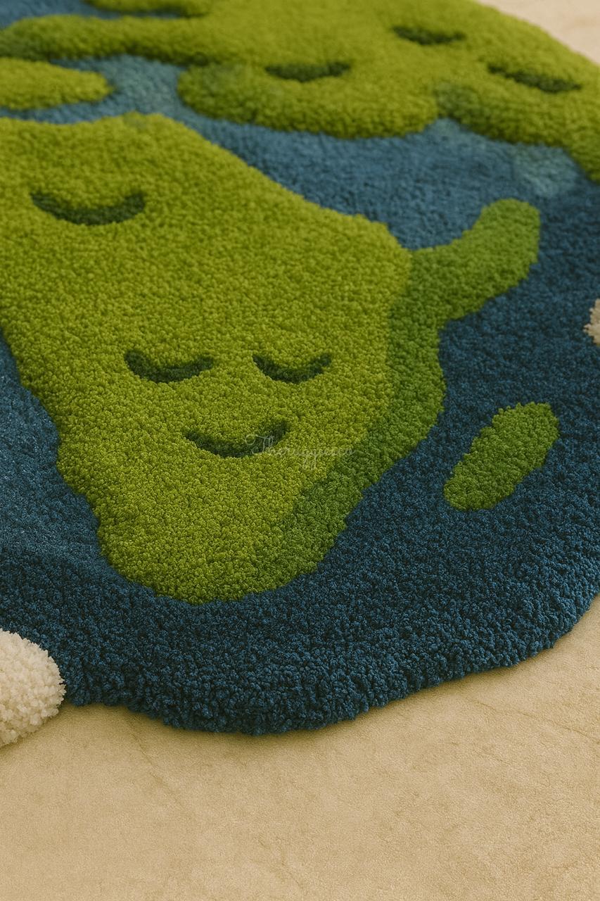 Earth Haven Rug – Irregular Round Handtufted World Map Carpet, Blue and ...