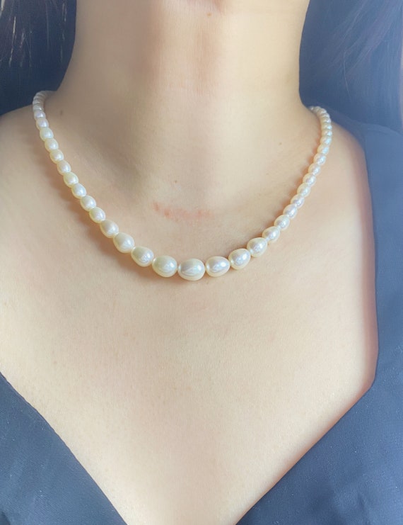 Delicate Freshwater Pearl Necklace, Progressive Scaling Pearls