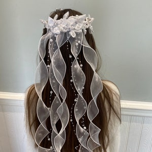 Eerste Heilige Communie Trailing Veil haaraccessoire haarstukje met krans tiara
