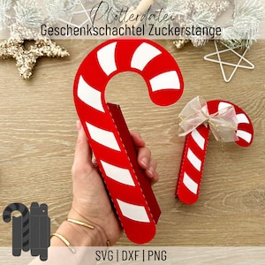 Plotterdatei Zuckerstange, Geschenkschachtel Weihnachten, SVG, DXF, PNG, Digital Download