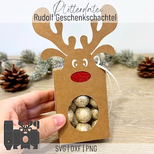 Archivo trazador Caja de regalo Rudolf, Caja de Navidad, SVG, DXF, PNG, Descarga digital
