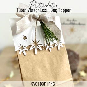 Plotter archivo cierre bolsa estrellas, topper bolsa, Navidad, Calendario de Adviento, topper para bolsas, SVG, PNG, DXF