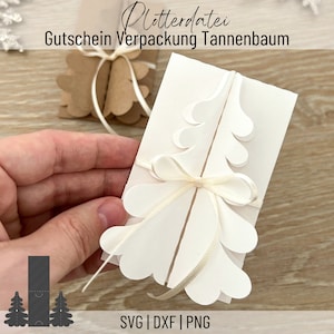 Embalagem de voucher de arquivo plotter Árvore de Natal, Natal, embalagem para cartão de voucher, presente de última hora, SVG, PNG, DXF