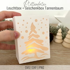 Leuchtbox, Geschenkbox Tannenbaum, Plotterdatei Weihnachten, SVG, PNG, DXF, Digital Download