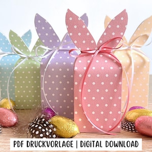 Modello stampabile per scatola regalo a tema coniglietti, file PDF, 2 dimensioni, 8 colori, regalo di Pasqua, download digitale.