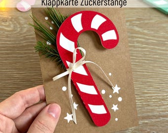 Fichier traceur Carte de Noël canne en bonbon, carte pliante, Noël, SVG, DXF, Téléchargement numérique