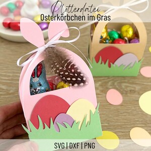 Archivo de trazador Cesta de Pascua en la hierba, SVG, PNG, DXF, Caja de Pascua, Nido de Pascua, Caja de conejo de Pascua, Descarga digital