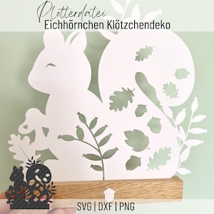Fichier traceur SVG, PNG, DXF Décoration de bloc d’écureuil d’automne, fichier de découpe