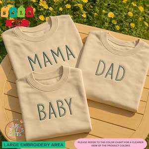 Embroidered Mom and Dad Matching Sweatshirts | Mama Pregnancy Announcement Crewneck | Christmas Gift for Mom and Dad |Custom Family Pullover