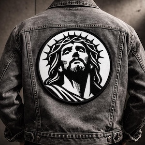 Custom Embroidered Jesus Patch Religious Christian Faith Black White Iron On Patch for Jacket Backpack Large Back Patch