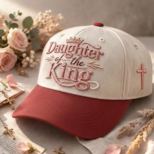 Custom Daughter of the King embroidered 5 Panel Baseball Hat Christian Faith Cross Scripture Gift for Women