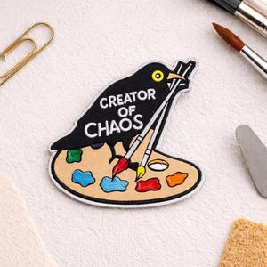 Custom Embroidered Artist Crow Patch Creator Of Chaos Funny Painter Iron On Patch Creative Gift For Art Lover Jacket Vest