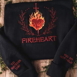 Custom Fire Heart Embroidered Sweatshirt Gothic Flame Heart Sword Dark Aesthetic Shirt Fantasy Style Statement Cozy Unisex Outfit