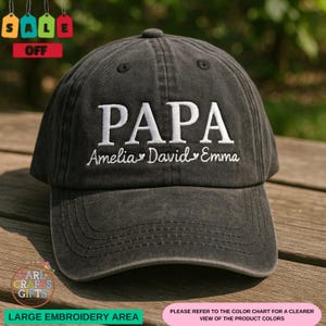 Personalized Papa Embroidered Hat, Custom Dad Baseball Cap with Kids’ Names, Grandpa Gift, Father’s Day Hat, New Dad Gift, Vintage Papa Cap