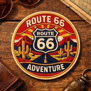 Écusson personnalisé d'aventure Route 66, insigne brodé de voyage sur la route dans le désert, fer sur écusson pour veste, sac à dos, cadeau de voyage