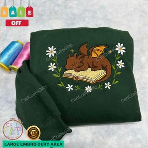 Dragon Book Embroidered Sweatshirt | Fantasy Book Lover Gift | Fourth Wing Inspired Shirt | Bookworm Crewneck | Cozy Reader Sweatshirt