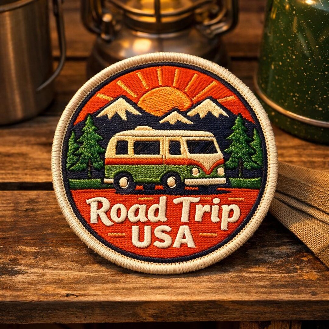 Custom Road Trip Adventure Patch Embroidered Travel Camper Van Mountain ...