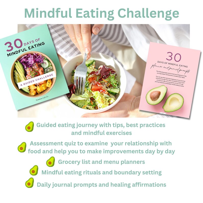 Mindful Eating Guided Challenge Workbook, INSTANT DOWNLOAD, Ditch the