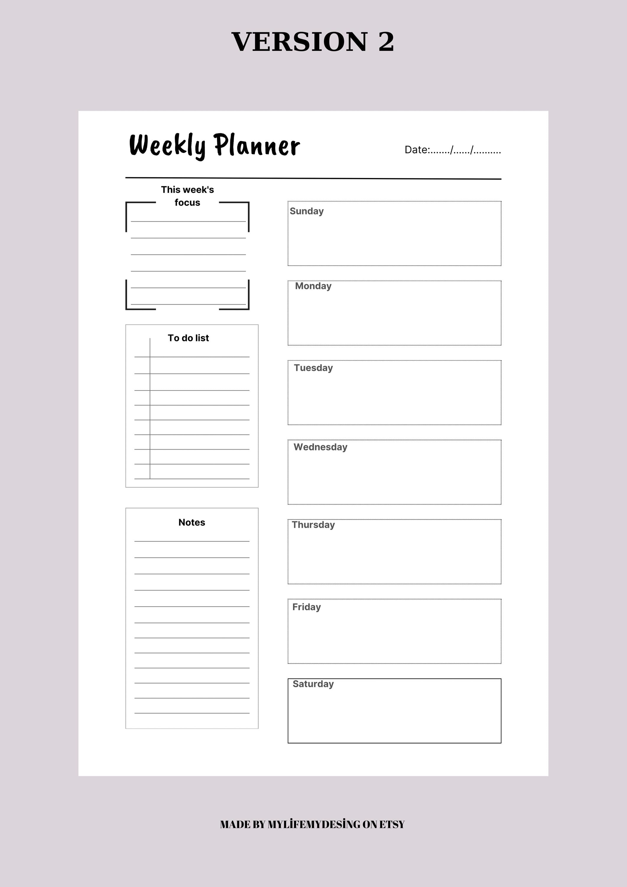 Weekly Planner Printable Minimalist Weekly Planner PDF, Weekly ...