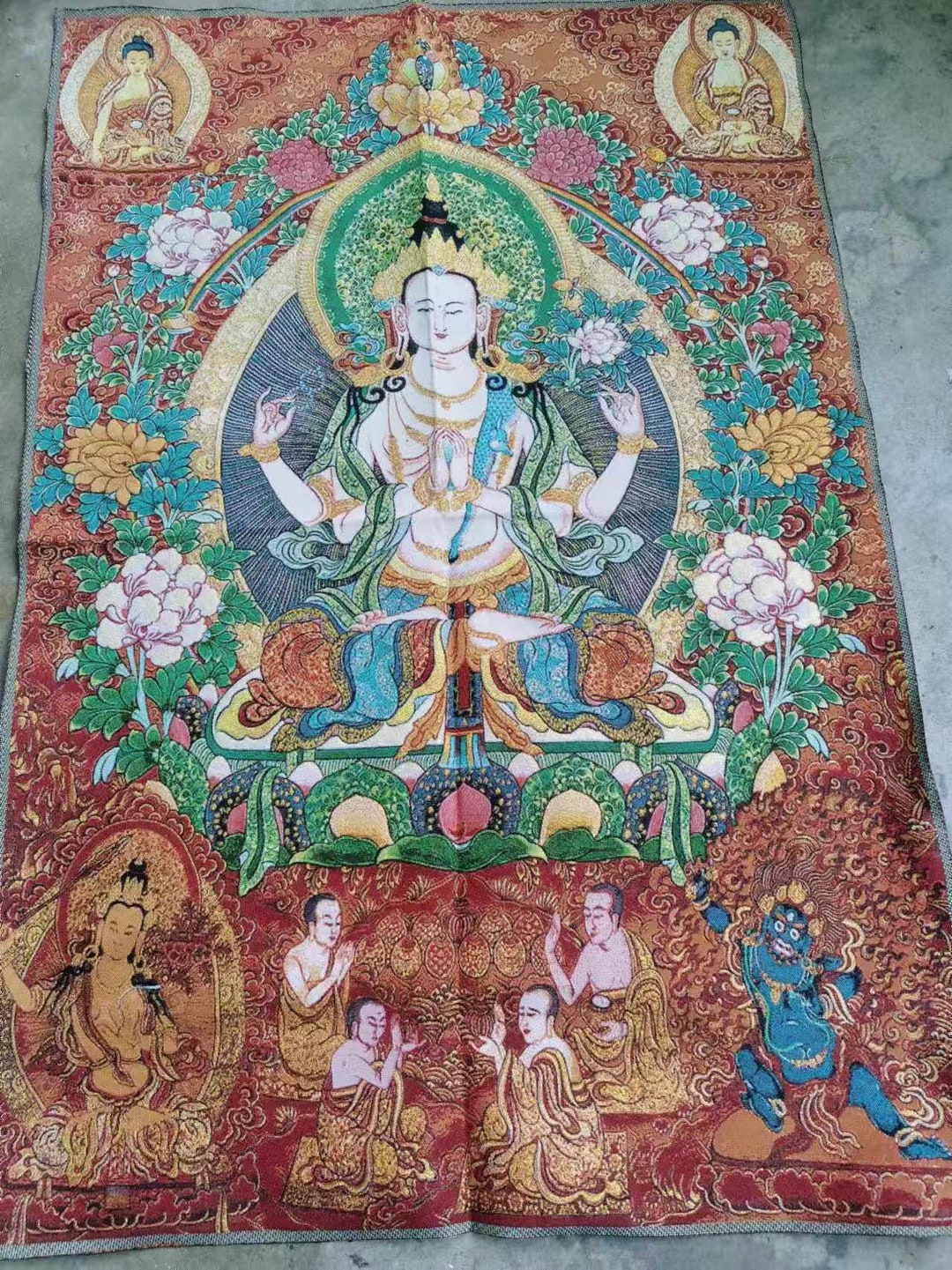 35インチ 観音タンカ、チベット仏教経典タンカ絵画、ネパール絵画