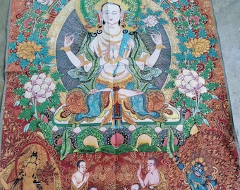 35" guanyin Thangka, Tibetan Buddhist scriptures Thangka Painting, Nepal Drawing Art, Wall hanging Buddist Art for Meditation  room kk064