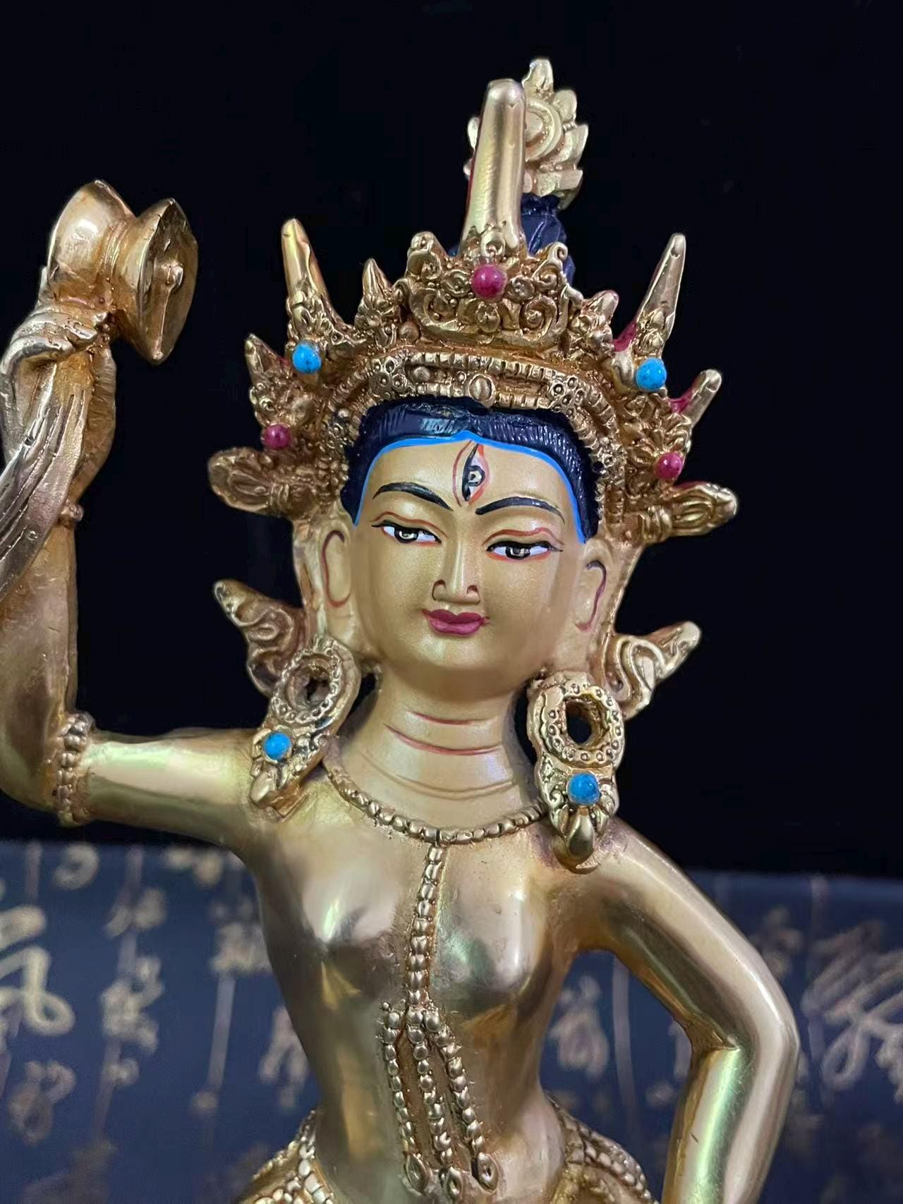 チベットの真鍮製仏像、長寿と浄化の女神、ヴィンテージアンティーク