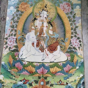 絵　タンカ　ネパール 35インチ タンカ画、チベット仏教の経典タンカ画、ネパールの