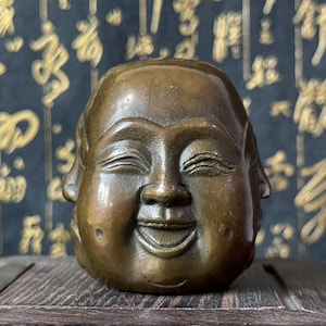 Four Faces copper Buddha Head Sculpture Vintage Copper Happy Laugh Maitreya Buddha Head Statue Copper Four Pleasure Anger Sorrow Joy  G01826