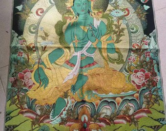 チベット仏教布シルクタンカ絵画、タンカ手描きネパール仏曼荼羅壁装飾