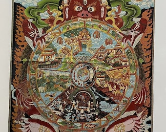 Buddha Wheel of Life Thangka Painting Buddha Life Story Tibetan Wall Decor Handmade Art for Yoga wheel of life thangka meditation room decor