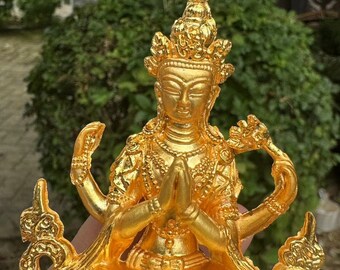 金メッキを施した合金製のネパール仏像、禅装飾の観音菩薩、阿弥陀仏の