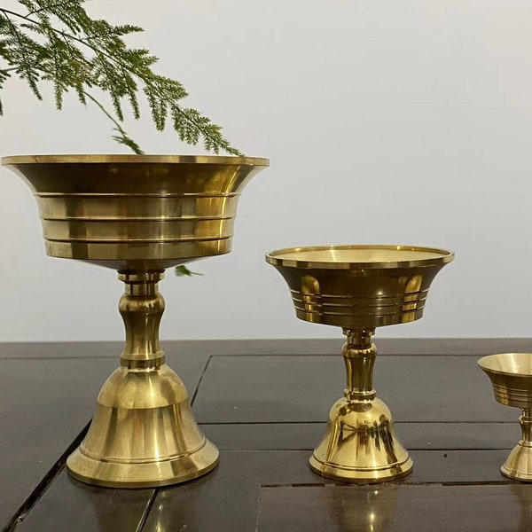 Tibet Buddhist Candlesticks, Brass Candle Holder, Buddhist shrine Shakyamuni Buddha Lotus Temple Altar ,Buddhist Water Offering Cup G064