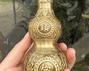 Brass Hu Lu Fengshui Decor Blessing Good Luck Prosperity Gift Wu Lou Peaceful Yoga Decor Meditation Zen talisman for protection Bottle Gourd
