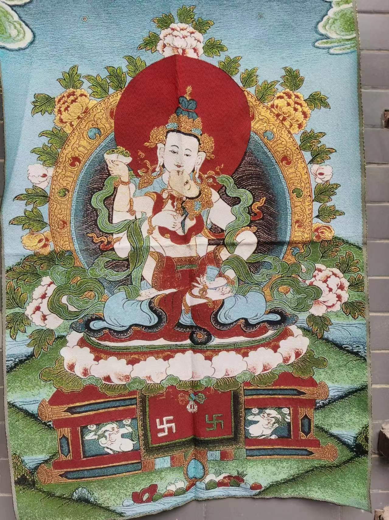 絶妙なチベット仏教布シルクタンカ絵画、タンカ手描きネパール仏曼荼羅