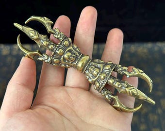 Pure Copper Vajra Phurba Creative Feng shui decor Vajra Handicraft Collection Decoration, Large Tibetan Dorje Buddhism Mahakala amulet .G166