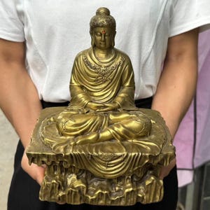 Brass Shakyamuni Buddha Statue for Meditation and Zen Decor, Spiritual Christmas Gift Idea for Home Altar or Yoga Space, mindful decor GT12