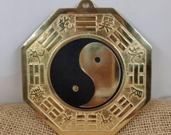 Tibet Temple Vintage brass Yinyang Bagua Fengshui Symbol Mirror Exorcism Statue Copper Symbol Chi Evil Blocker buddha decor meditation decor